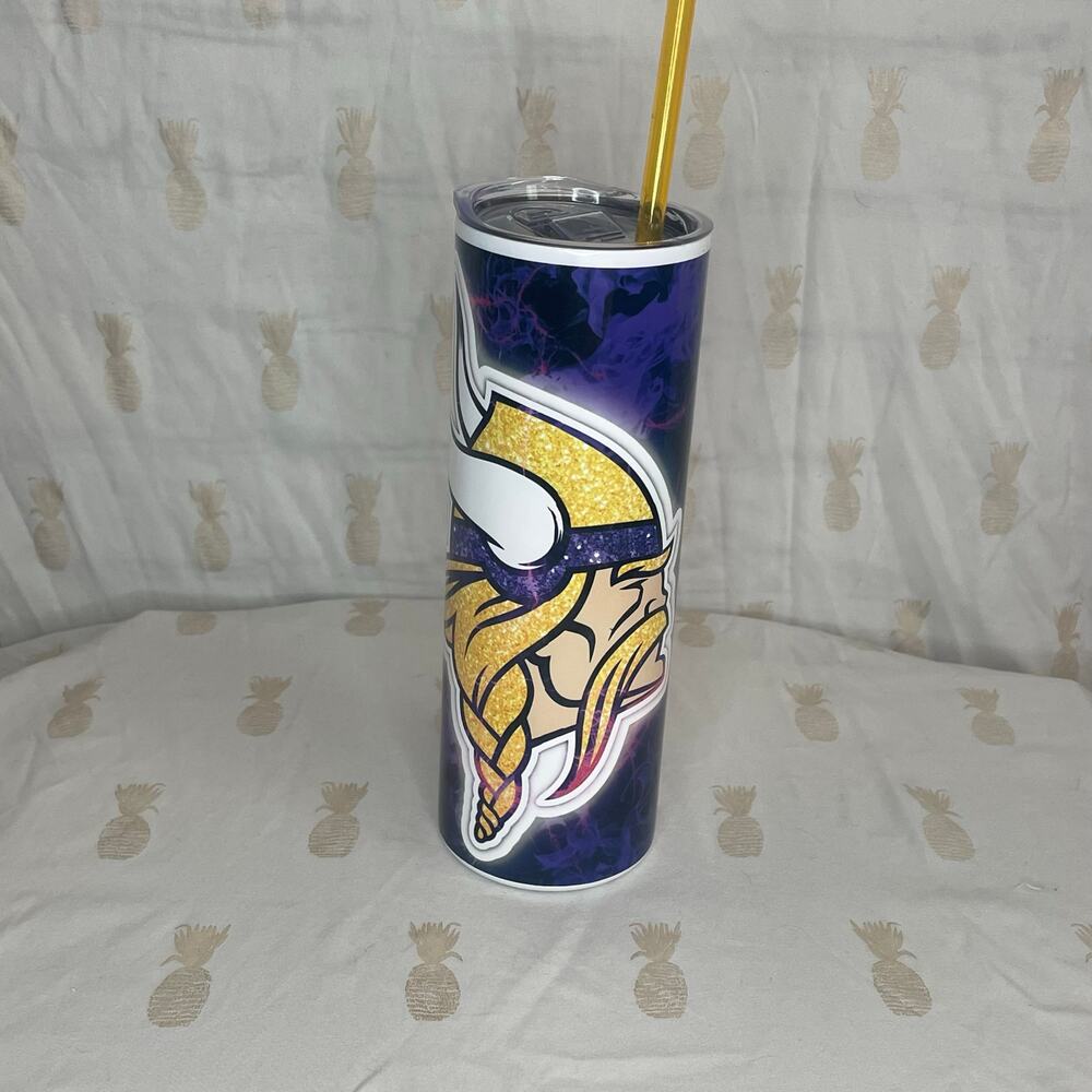 Minnesota Vikings custom 20 oz cold cup tumbler GUC small crack NEW STRAW